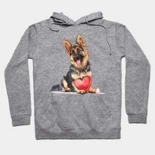 Valentine German Shepherd Holding Heart Hoodie